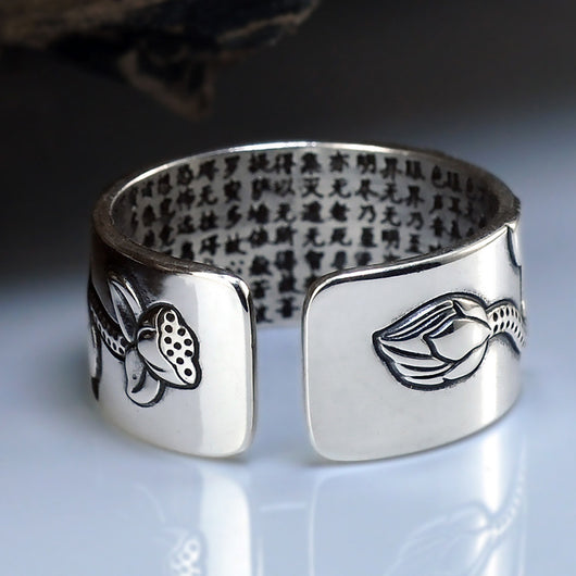Anillo Sutra del Corazón en Plata Tailandesa con Loto - Image 3