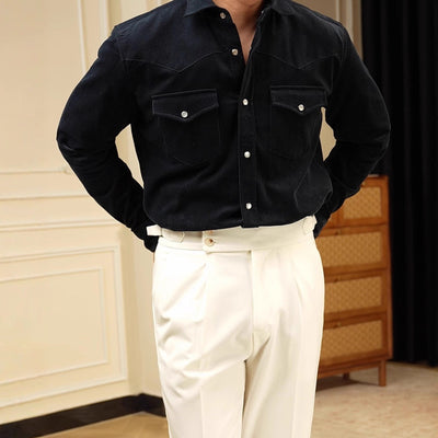 Camisa Casual de Negocios para Hombre en Algodón Puro con Tejido Texturizado