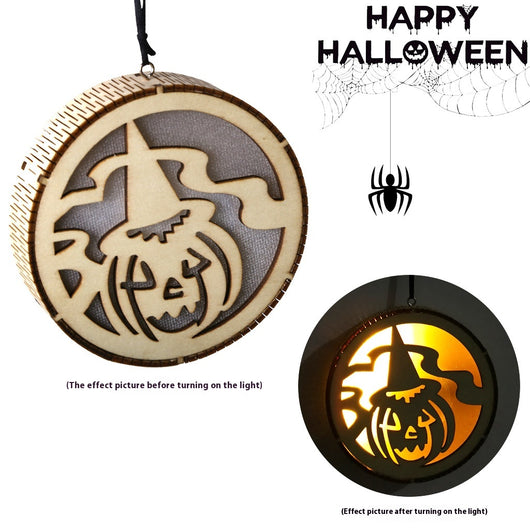 Colgante LED de Madera para Halloween - Decoración Calada a Láser - Image 24