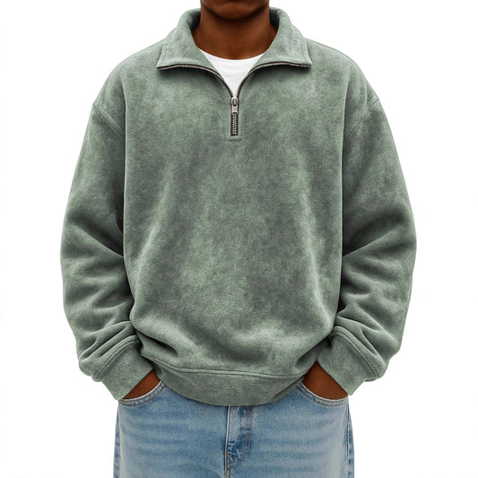 Sudadera Oversized Vintage con Cierre de Medio Cuello para Hombre