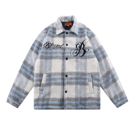 Chamarra Camisera Bordada a Rayas para Parejas - Otoño e Invierno - Image 8