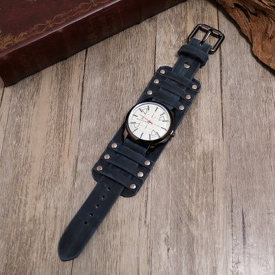 Pulsera de Cuero Vintage Ajustable con Reloj Punk para Hombres - Image 8