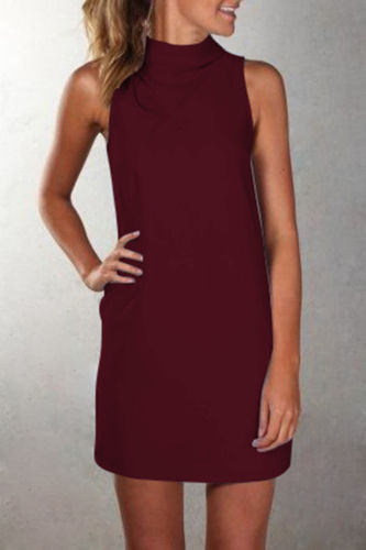 Vestido Casual Cuello Alto sin Mangas Color Sólido - Image 4