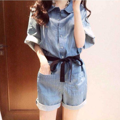 Mono Corto en Denim con Manga Corta