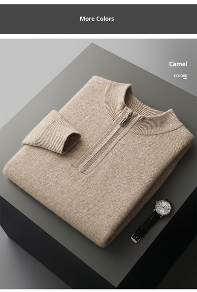 Suéter de Punto Grueso con Media Cremallera - Lana de Cabra Premium para Hombre - Image 17