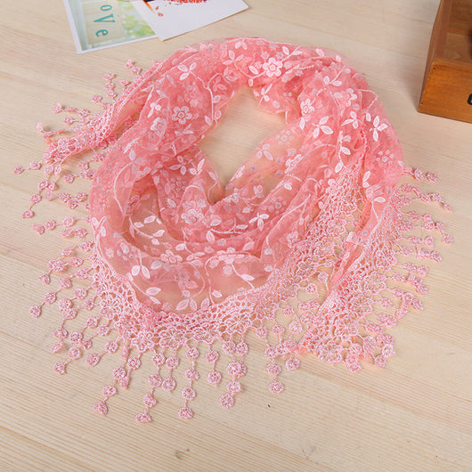 Pañuelo de Seda con Encaje y Flecos Creativos para Mujer - Image 18