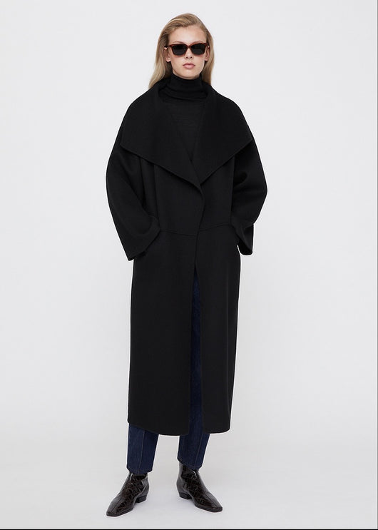 Abrigo Largo Minimalista Lana Cashmira Doble Faz con Abertura Lateral para Mujer - Image 6