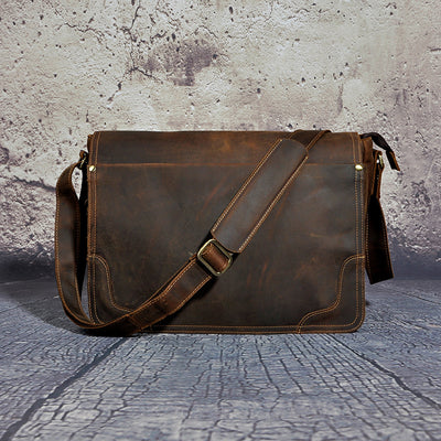 Bolso Bandolera de Cuero Crazy Horse para Computadora de 14 Pulgadas - Image 8
