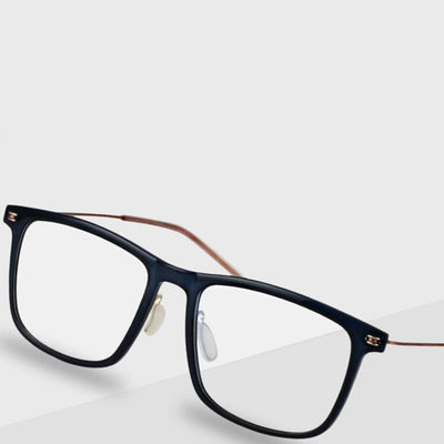 Two pairs of clear rectangular anti-blue light glasses with thin rose gold temples on a white background. - Image 3