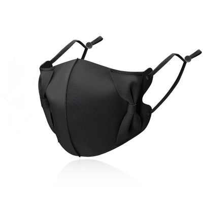 Light blue ice silk face mask with decorative bows on the sides and adjustable ear loops, shown on a white background. - Image 30