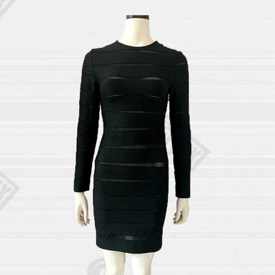 Vestido Negro Clásico Manga Larga con Capas Irregulares Estilo Europeo - Image 5