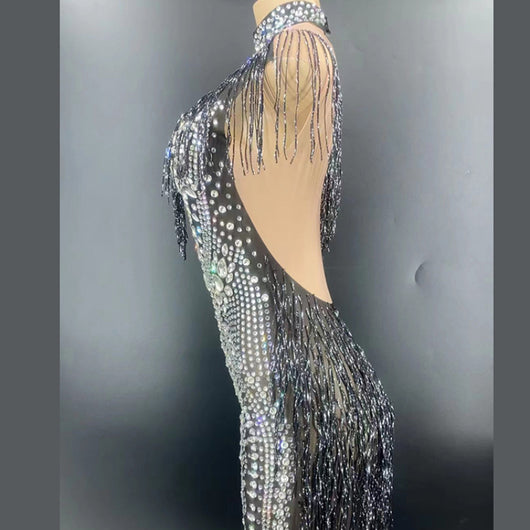 Vestido Colgante Diosa del Viento con Borlas y Pedrería de Lujo - Image 4
