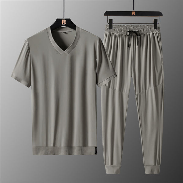 Camiseta Deportiva Hombre Talla Grande Cuello V Seda de Hielo Manga Corta