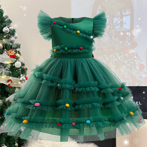 Vestido de Princesa Navideño con Lazo para Niña