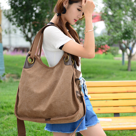 Bolsa de Lona Retro para Mujer - Bandolera Portátil Estilo Vintage