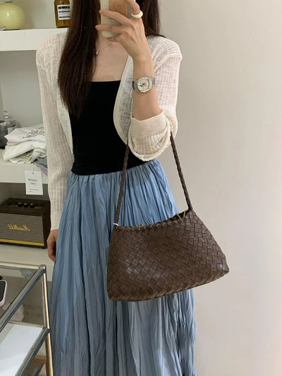 Bolso Tejido de Cuero Auténtico para Mujer - Bandolera Minimalista - Image 18