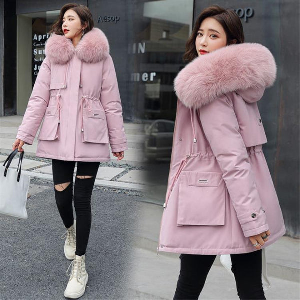 Abrigo Acolchado Oversize con Cuello de Pelaje para Mujer - Talla Plus