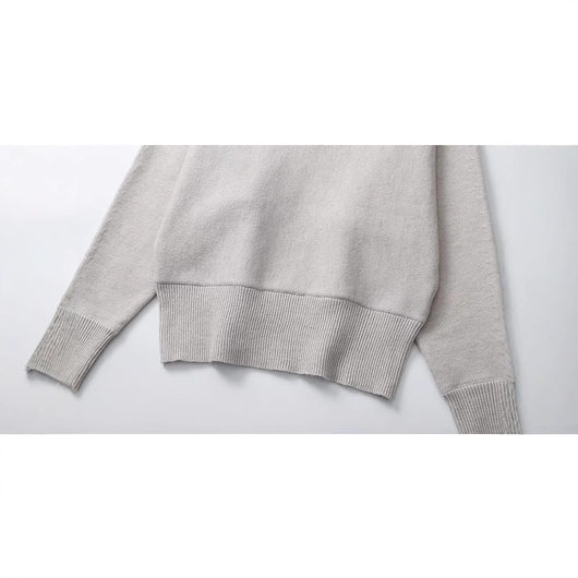 Suéter Polo Cuello V Manga Murciélago Lana Mezclada para Mujer - Image 5