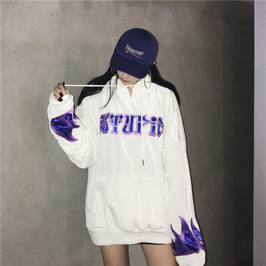 Sudadera Harajuku Premium con Bordado de Llamas y Capucha de Felpa - Image 4