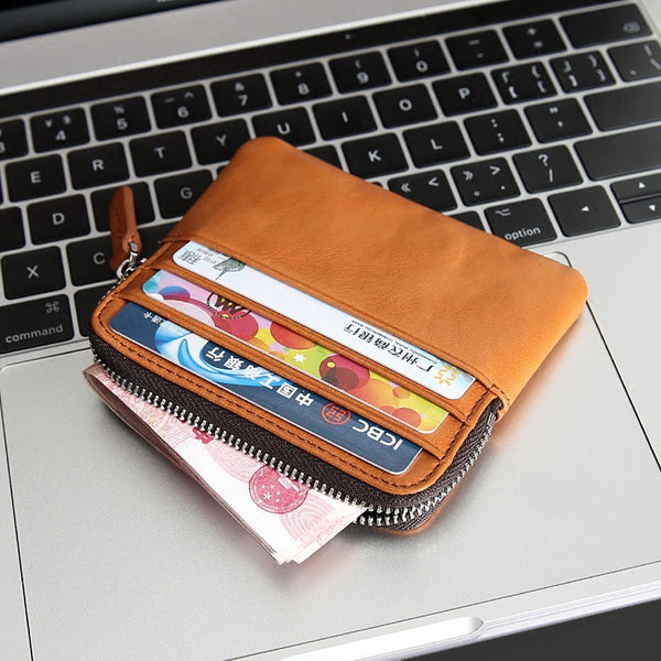 Billetera Horizontal de Cuero Genuino Ultra Delgada Estilo Retro