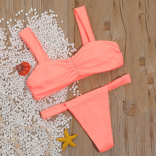 Bikini Enterizo de Color Sólido con Corte Lateral - Image 5