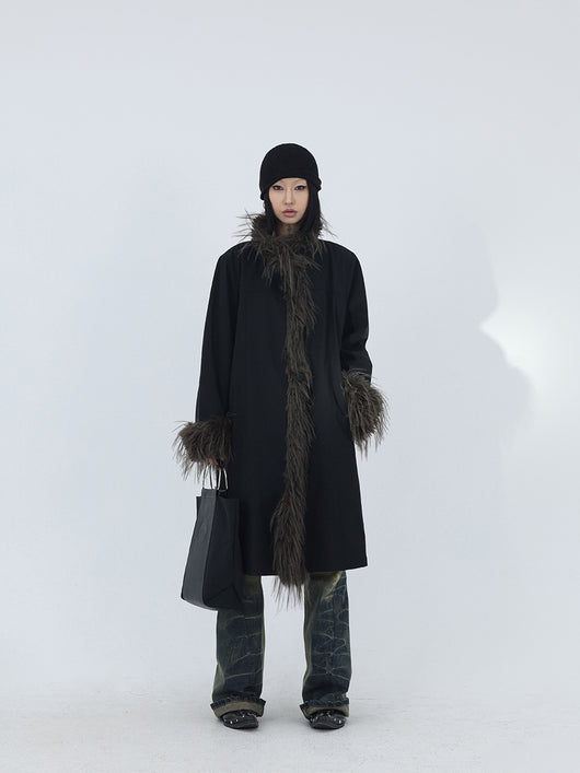 Chaqueta de Algodón Negro con Cuello de Peluche para Mujer - Image 7