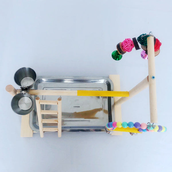 Parque Interactivo de Madera para Loros Pequeños y Medianos con Escalera, Columpio y Barra