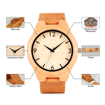Reloj de Bambú con Cinturón de Cuero - Image 8