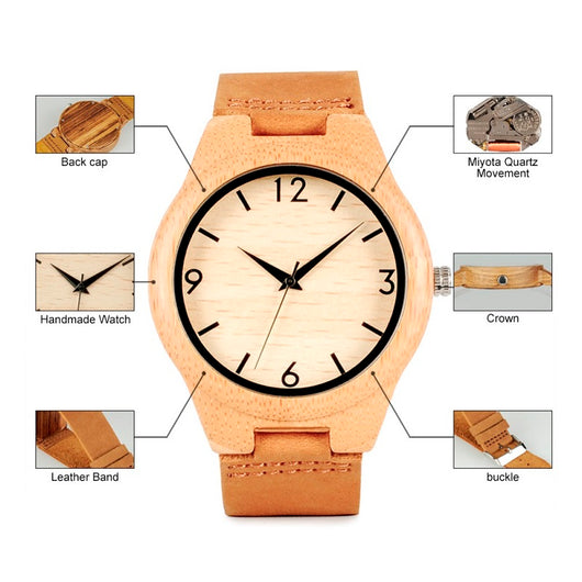 Reloj de Bambú con Cinturón de Cuero - Image 8