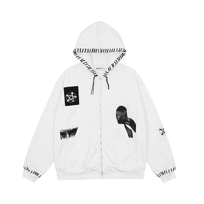 Sudadera Estampada Diablo con Capucha Cosida a Mano