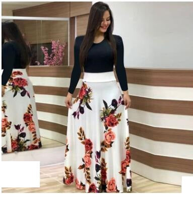 Vestido Largo Estampado Floral con Combinación de Colores Estilo Europeo y Americano - Image 8