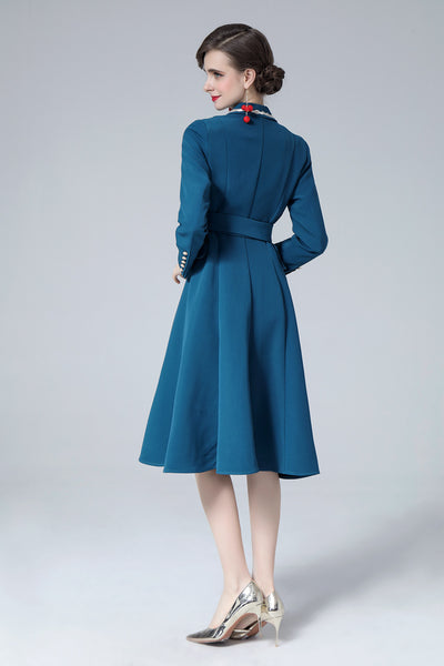 Vestido Ejecutivo Doble Botonadura con Cinturón Ajustado para Mujer - Image 20
