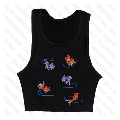 Chaleco Estampado Peces Dorados Cuello Cuadrado Ajustado Sexy - Image 14
