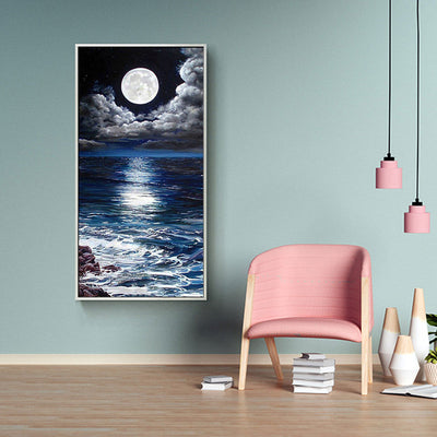 Cuadro de Diamantes Tema Luna 5D - Mosaico Marino con Cuentas Cuadradas o Redondas