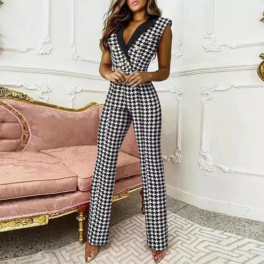 Jumpsuit Cuello en V Pata de Gallo para Mujer Profesional - Image 9