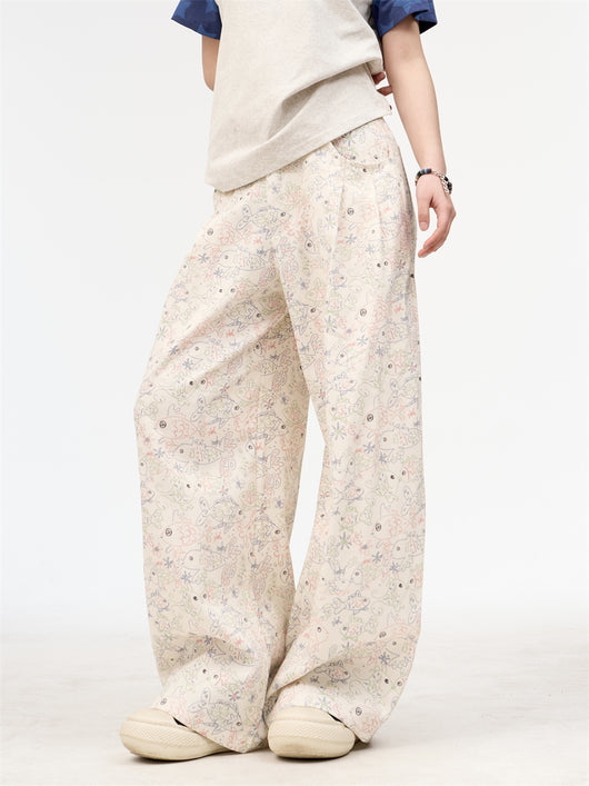 Pantalones Vaqueros Anchos Retro Americano Blanco con Estampado Graffiti para Mujer - Image 6