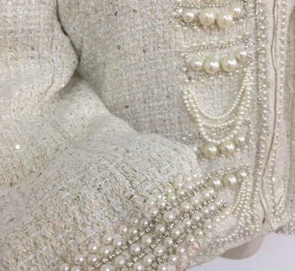 Chaqueta de Lentejuelas Perladas con Borlas y Cuentas para Mujer