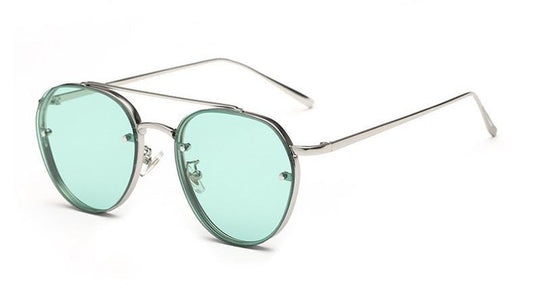 Pilot sunglasses for ladies with silver metal frames and light green gradient lenses, shown on a white background. - Image 2