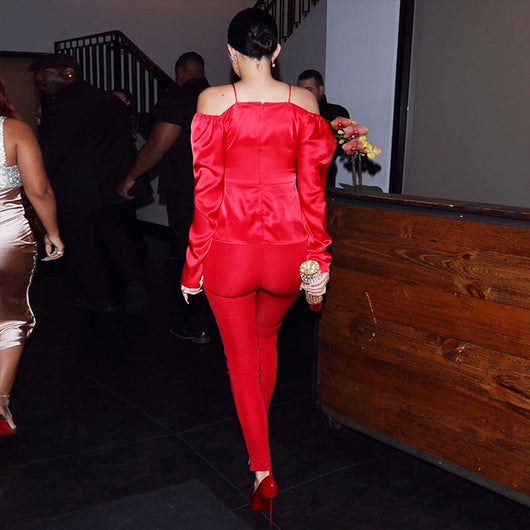 Conjunto Rojo Asimétrico de Dos Piezas con Manga Larga - Image 3
