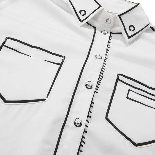 Camisa Estampada en Blanco y Negro con Contraste Artesanal - Image 2