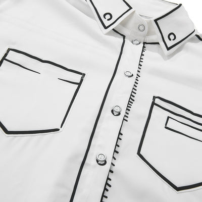 Camisa Estampada en Blanco y Negro con Contraste Artesanal - Image 2