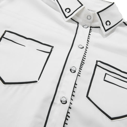 Camisa Estampada en Blanco y Negro con Contraste Artesanal - Image 2