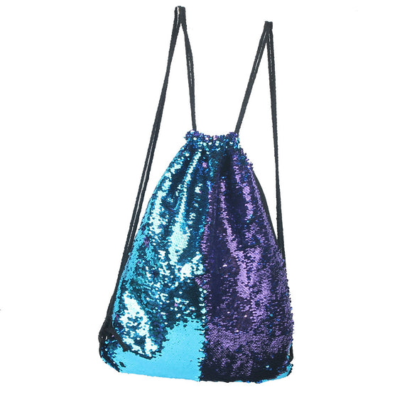 Mochila Esportiva com Lantejoulas de Sereia e Cordão Ajustável
