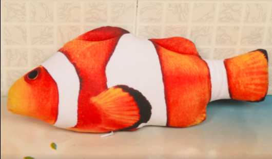 Orange and white clownfish plush cat toy with black accents, featuring a small zipper on its underside. - Image 12
