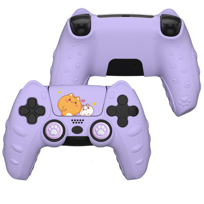 Light blue silicone protective case for PS5 controller with cute cat design and paw print details. - Image 7