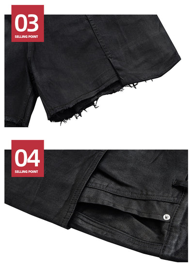 Pantalones Cortos Denim con Recubrimiento de Cera y Textura Burr - Azul Oscuro - Image 14