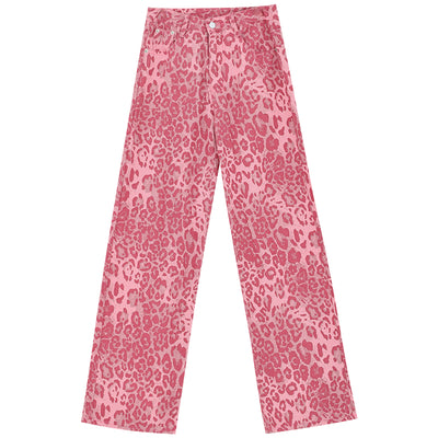 Pantalones Jeans Mujer Estampado Leopardo Corte Recto Holgado - Image 7