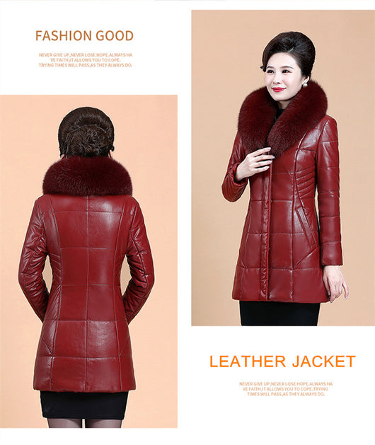 Chaqueta de Cuero Acolchada con Cuello de Piel Sintética para Mujer - Image 11