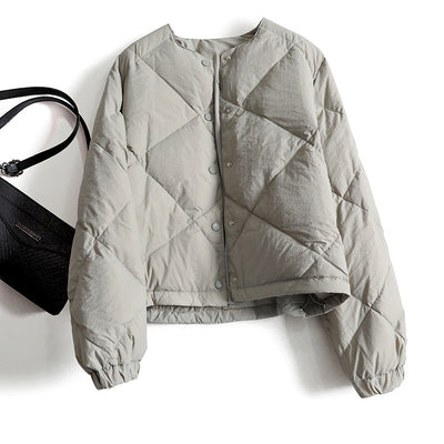Chaqueta Corta de Algodón con Diseño Lattice Gris para Mujer - Image 10