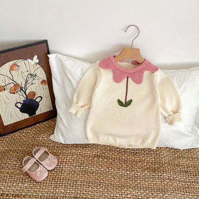 Suéter de Algodón Tejido para Bebé con Flores Delicadas - Image 3